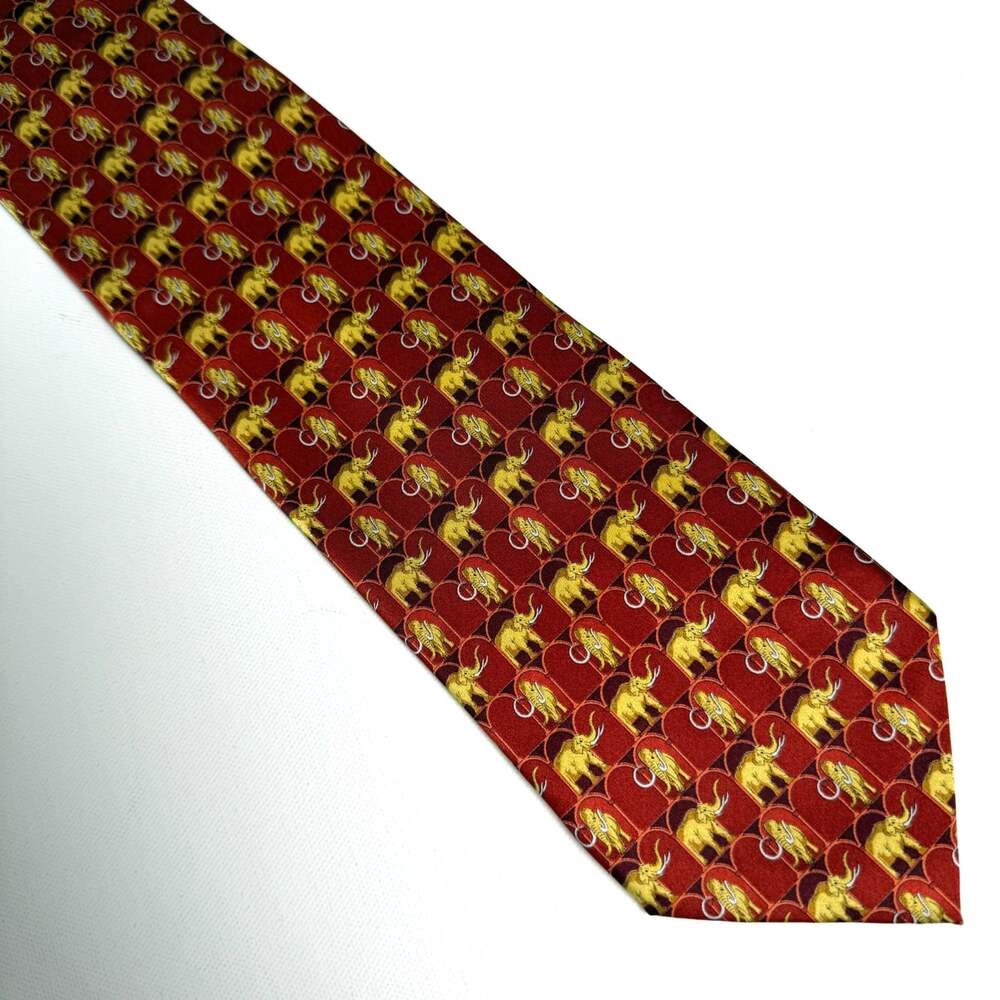 ILS 100% Silk Elephant Tie Crimson Red Gold Alabama Roll Tide Novelty Mens Tie - Picture 2 of 8